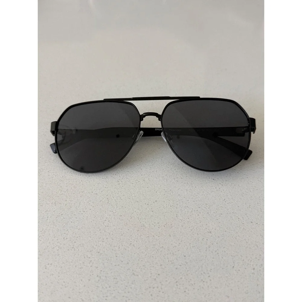 Foster Grant SR0425 Mens Black Polarized Aviator Sunglasses Double Bridge